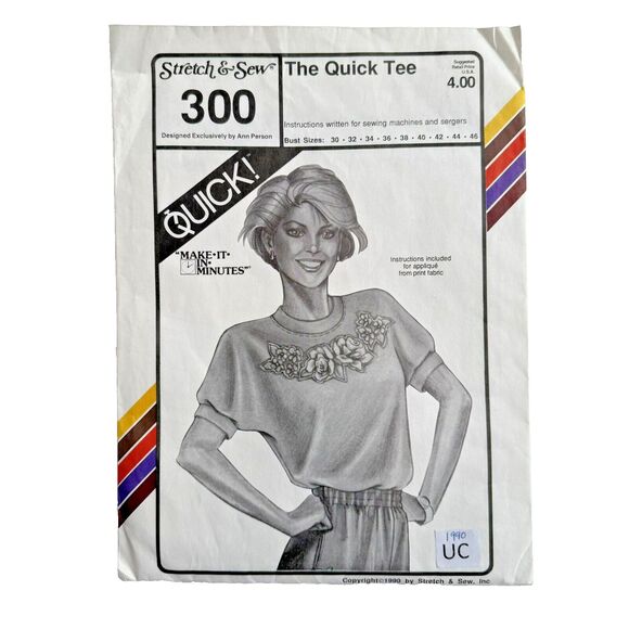Vintage Stretch & Sew Pattern 300 The Quick Tee Bust Size 30-46 UNCUT - Picture 1 of 3